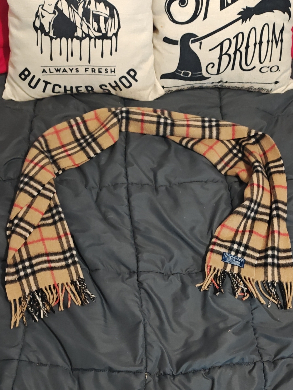 Authentic Burberry Long Fringe Unisex Scarf Made In England Cashmere